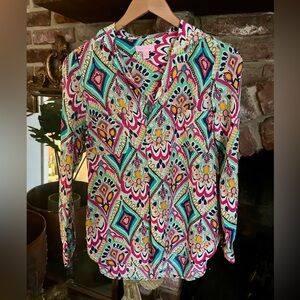 EUC Lilly Pulitzer Crown Jewels Boston Silk Top Jewel Cuff Size XS